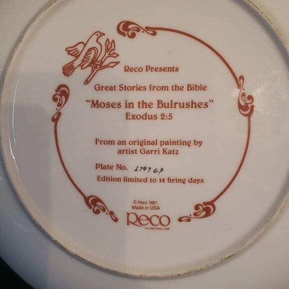 Vtg 1987 Ltd Edition Numbered Decorative Plate "Moses in the Bulrushes" 9.25" - Picture 3 of 6